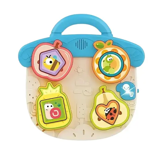 Бизиборд HE 8089, музыкальная развивающая игрушка с подсветкой и мелодией, для детей от 18 месяцев, голубой