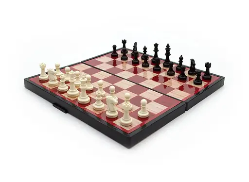 Ігровий набір 3в1 магнітні шахи шашки нарди METR+ 9831N подарунковий набір в коробці Червоний/Чорний - фото 9