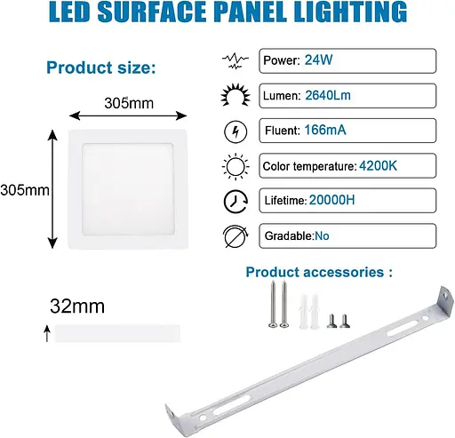 Світлодіодний світильник стельовий EXTRASTAR 24 Вт, квадратний 4200 К, 2640 лм - фото 2