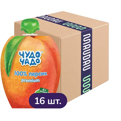 Упаковка пюре Чудо-чадо Персик без сахара пауч 1.44 кг (90 г х 16 шт.) - фото 1