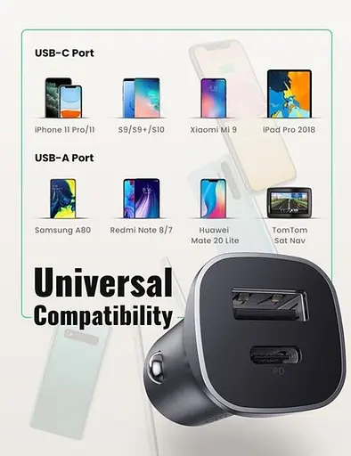 Автозарядный Ugreen CD130 20W 2 порта USB + Type-C (30780) адаптер быстрой зарядки - фото 3