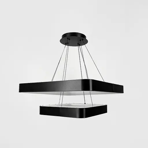 Двоярусна підвісна LED люстра в чорному квадратному корпусі 58 та 38 см | Line F | Арт. MJ312-600+400 BK - фото 2