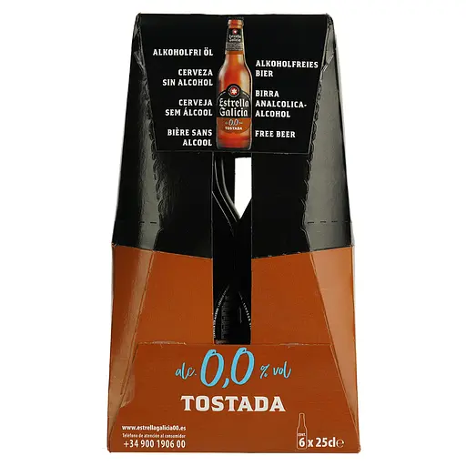 Упаковка пива Estrella Galicia Tostada безалкогольное светлое 0% 1.5 л (0.25 л х 6 шт.) - фото 3