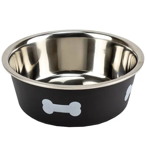 Миска для собак Agility з принтом кісточки металева чорна 21 см 1.8 л