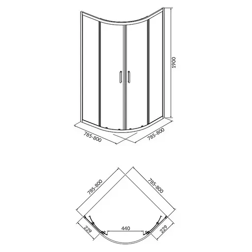 Душевая кабина Cersanit Brasco 80x80 см полукруглая раздвижная прозрачное стекло без поддона black S168-003, прозрачная, черная - фото 2