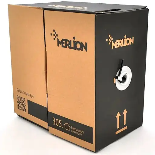 Кабель Merlion КНПЕ FTP-cat.6 (4x2x0.54), Merlion, (CCA), для зовн. робіт, 305м, Black, Corton BOX, Q2