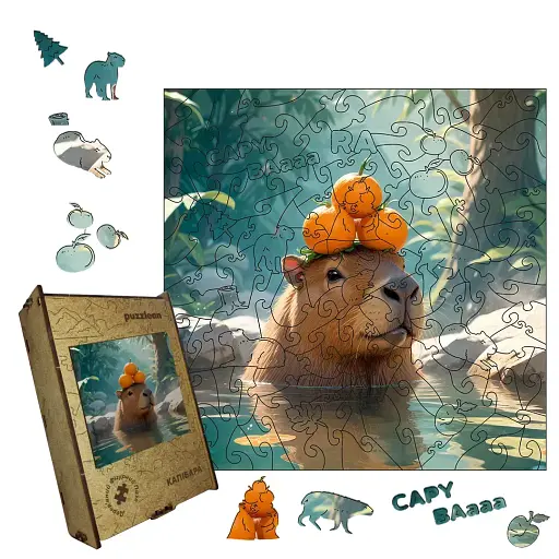 Деревянный пазл Капибара, А5, Деревянная коробка 35 элементов