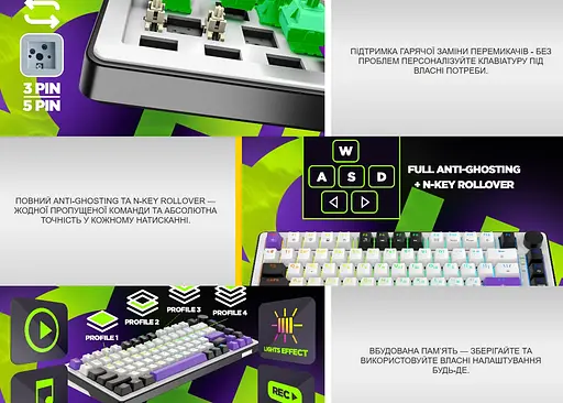 Клавіатура ігрова механічна HATOR HK-75-WV Hellyberry Switch USB White-Violet - фото 10