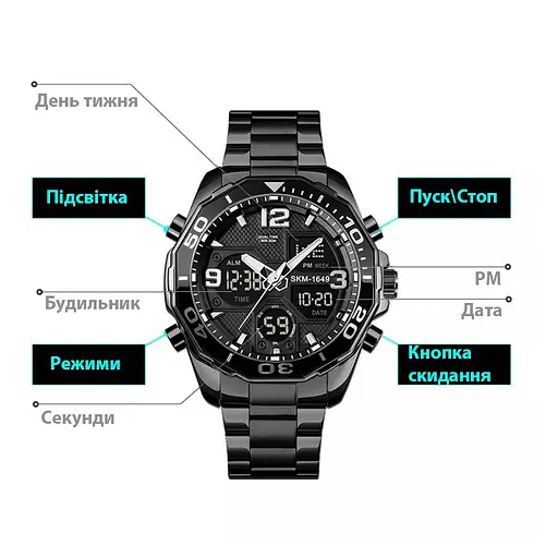 Наручний годинник чоловічий Skmei 1649 Black, 1649BK (18425) - фото 10