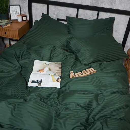 Комплект постельного белья Moon&Star Satin Stripe Mystic Green Полуторный Евро 160х220 наволочки 2х40х60 - фото 2
