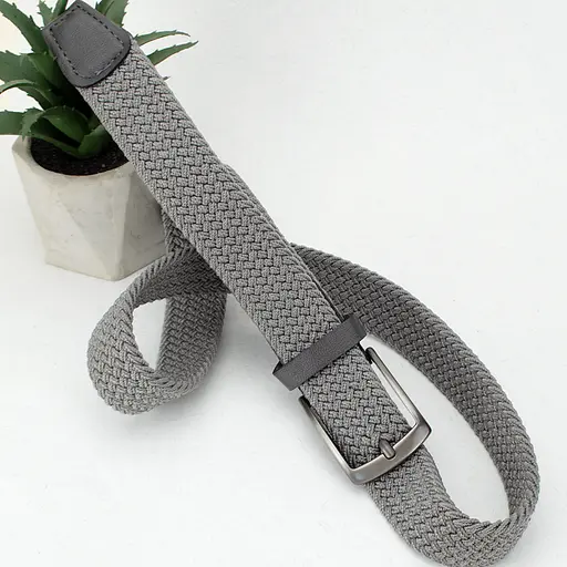 Ремень резинка мужской JK-35004 (110 см) светло-серый плетеный - фото 2