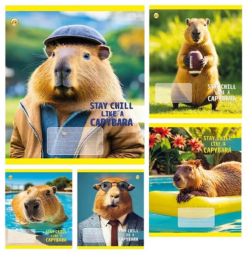 Тетради ученические 18 листов клетка Тверда CAPYBARA, 20 шт. в упаковке