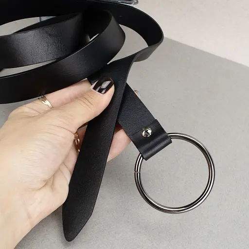 Жіночий ремінь з кільцем під сукню або піджак HC-2588 (130 см) шкіряний чорний - фото 6