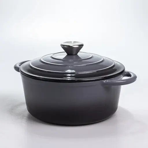 Кастрюля чугунная 2.5 л эмалированная с крышкой посуда для тушения запекания кухонная томония Серый Premium Cookware HP-1-14-GREY - фото 6