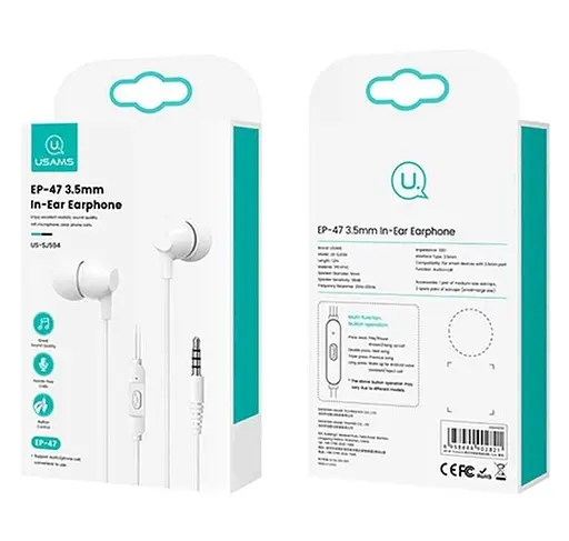 Дротова гарнітура Usams In-Ear Earphone US-SJ594 EP-47, 3.5mm, 1.2m, white - фото 3