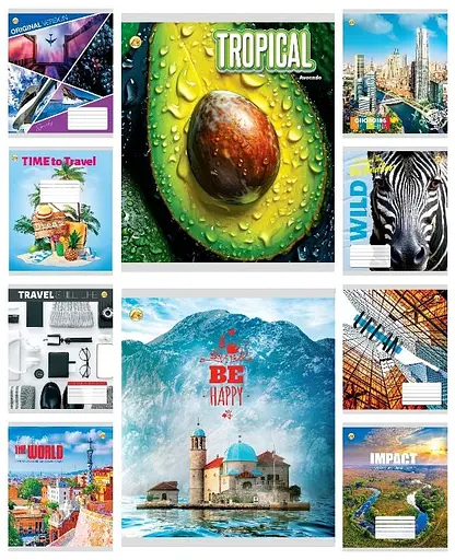 Зошити учнівські 36 аркушів клітинка Тверда ТЕ41402 МІКС КВ2, 20 шт. в упаковці