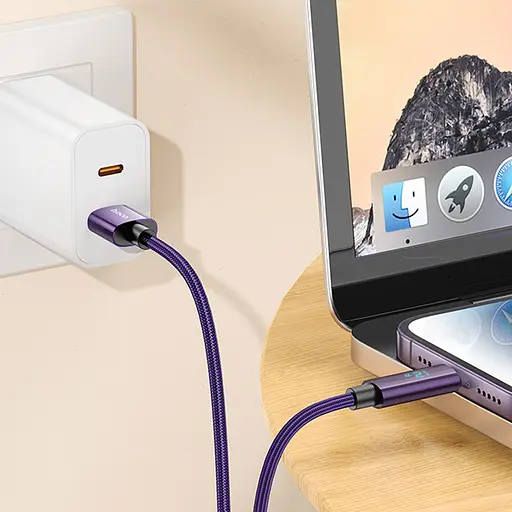 Дата кабель Hoco U125 Benefit 2.4A USB to Lightning with display (1.2m) Purple - фото 4