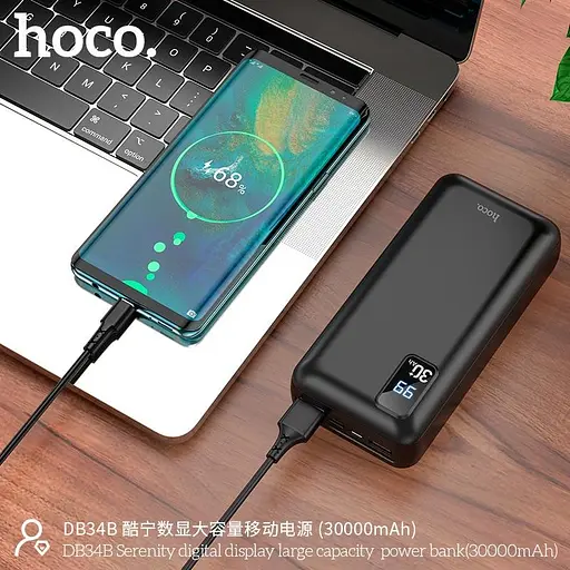 УМБ Hoco Serenity digital display large capacity power bank DB34B 30000mAh 3 порта чорна - фото 6