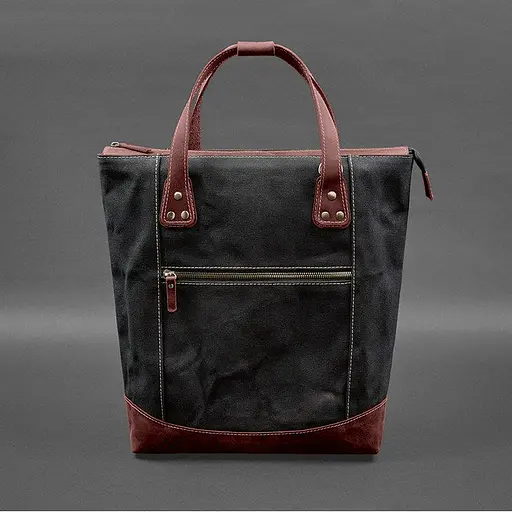 Сумка-рюкзак з канвасу та натуральної бордової шкіри - фото 9