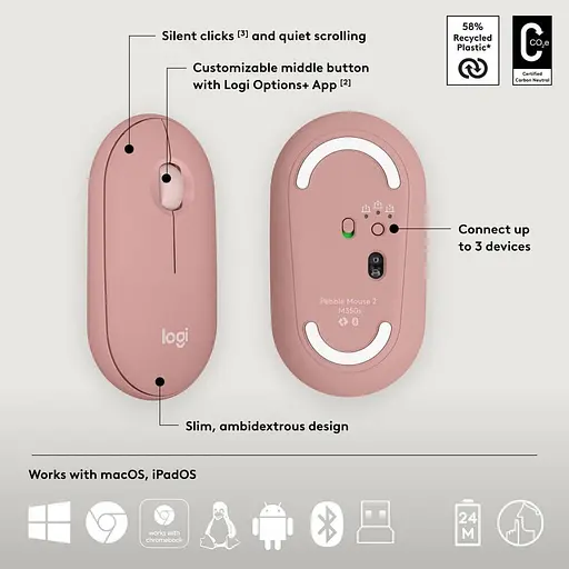 Комплект (Клавіатура та Миша) Logitech Pebble 2 Combo Tonal UA (920-012241) Rose - фото 11