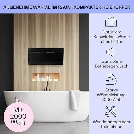 Конвекційний обігрівач Klarstein Hot spot slimcurve до 40 м кв (10033017) чорний - фото 3