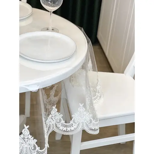 Силіконова скатертина з молочним мереживом корд Elit 150х140 см