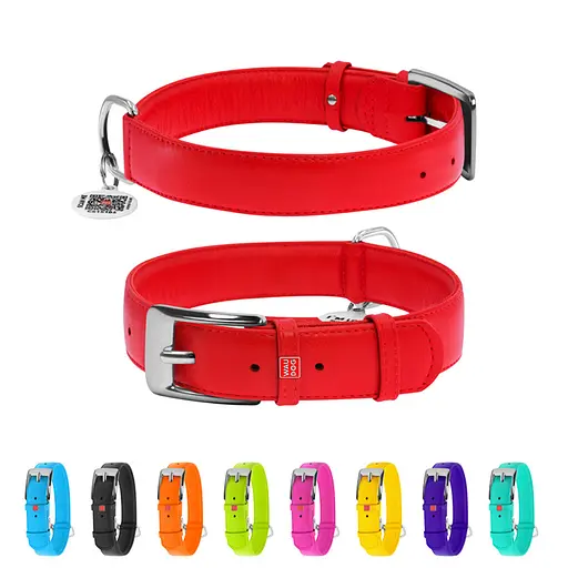 Нашийник для собак шкіряний Waudog Glamour з QR-паспортом без прикрас XL Ш 35 мм Д 46-60 см червоний - фото 2