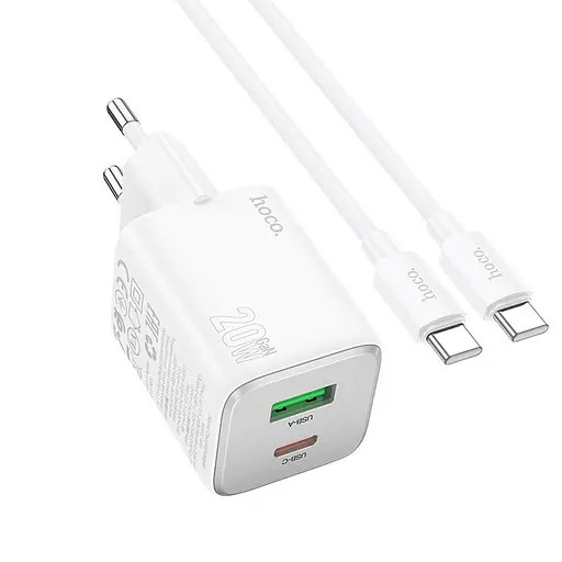 Адаптер сетевой Hoco Type-C to Type-C cable Almighty charger N41 |1USB/1Type-C, 20W/3A, PD/QC| - фото 1