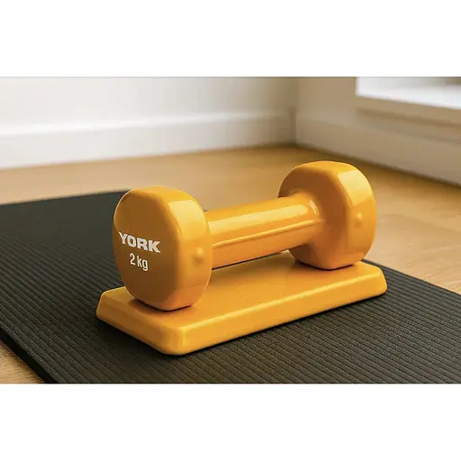 Гантели для фитнеса York Fitness виниловые круглые 2х2кг желтый - фото 6