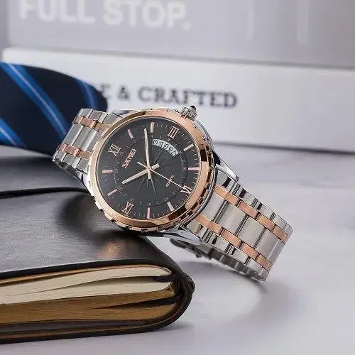 Чоловічий наручний годинник Skmei 9069 Сріблястий з рожевим золотом - фото 4