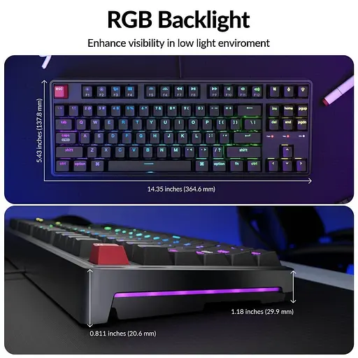 Клавіатура Keychron C3 Pro V2 87Key K pro Red USB-A QMK Hot-swap 8K EN/UKR RGB Black (C3PX-H1-UA) - фото 7