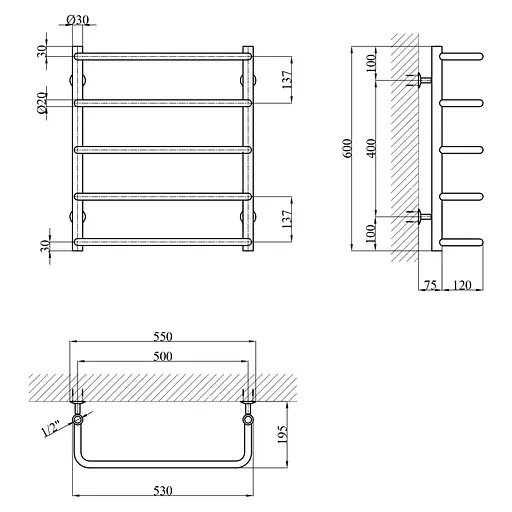 Полотенцесушитель водяной Kroner KRP KRP Stil WT600x500-5 (CV036313) - фото 5