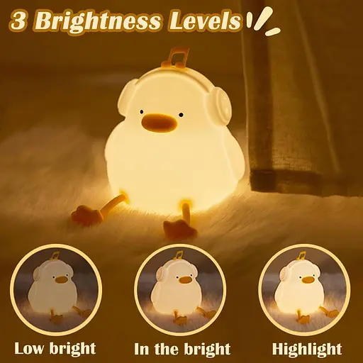 Crtivetoys Enjoy Duck Night Light для спальні, силіконова настільна лампа для дитячої кімнати з регульованою яскравістю, світлодіо - фото 2