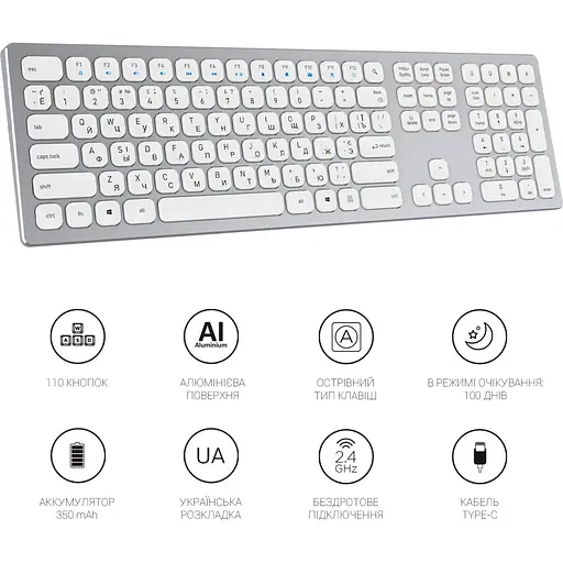 Клавіатура OfficePro SK1550 Wireless White SK1550W (128855) - фото 6