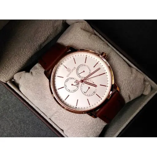 Мужские часы Naviforce Business Leather Gold NF3001 - фото 2