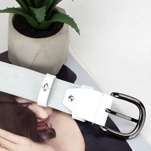 Ремінь шкіряний жіночий батал SF-3531 (145 см) білий з квітами - фото 6