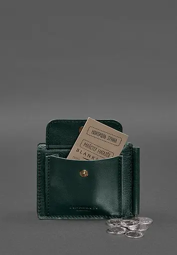 Кожаное портмоне 13.0 зажим зеленый краст - фото 8