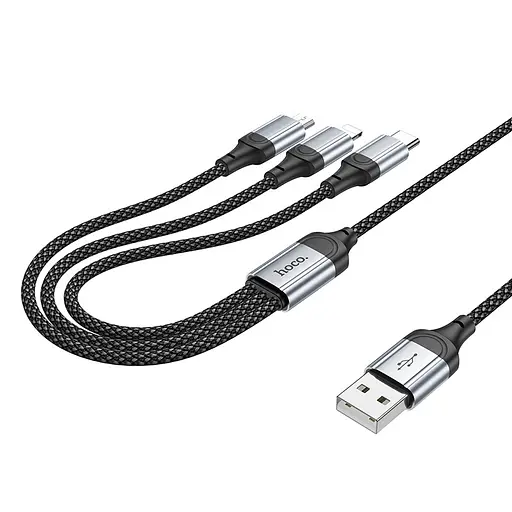 Дата кабель Hoco X102 Fresh 3in1 USB to Lightning + MicroUSB + Type-C (1m) Black - фото 7