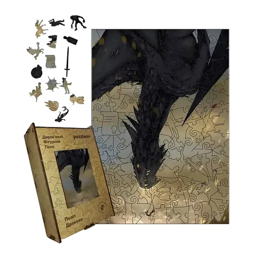 Деревянный пазл Полет Дракона, А1, Картонная коробка 500+ элементов