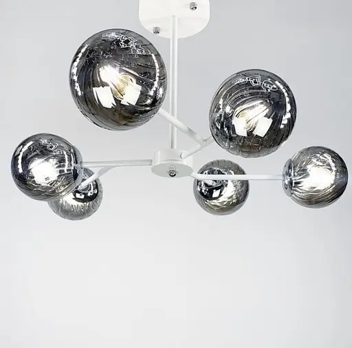 Стельова люстра на 6 графітових плафонів в білому корпусі Ø 66 см | Line F | Арт. 8122/6 E27 WT+CH+GR new - фото 1