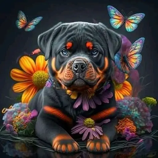 Набор для рисования по номерам  Strateg Яркий ротвейлер  на черном фоне 40х40 см (AV4040-14) - фото 1