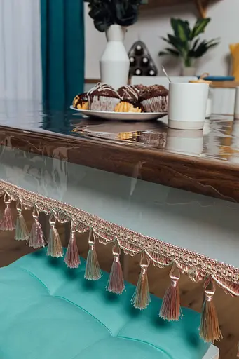 Скатертина силіконова з бахромою рожева пудра 400х110 см - фото 4