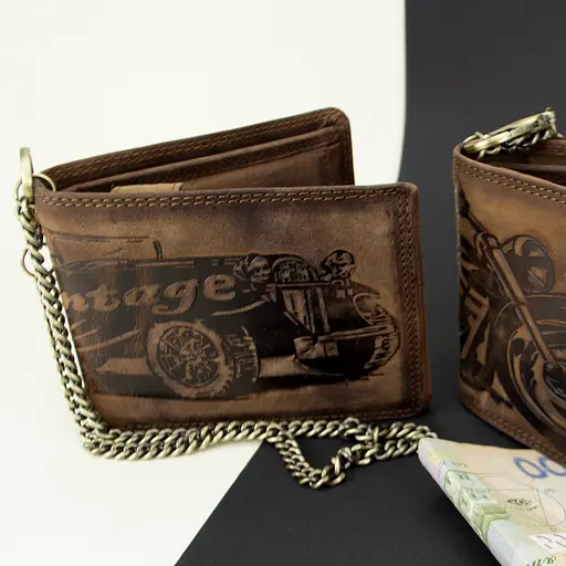 Мужское кожаное портмоне с ретро-автомобилем коричневое Always Wild N992C-VIN-C - фото 8