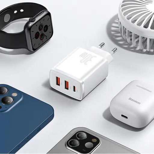 МЗП Baseus Compact Quick Charger 30W QC+PD (2USB-A/1C) (CCXJ-E) Білий - фото 4