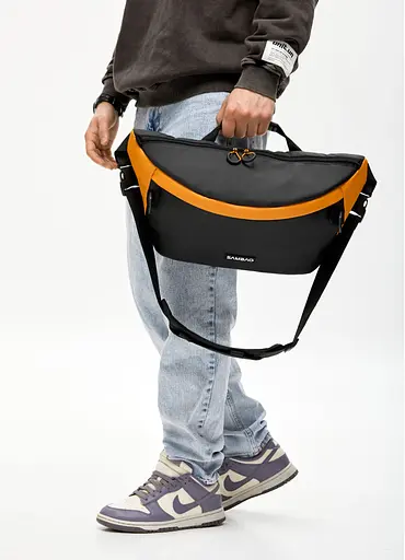 Мужская сумка-бананка под ноутбук Sambag Urban Laptop черно-оранжевая 46×26 см (51411129m) - фото 5