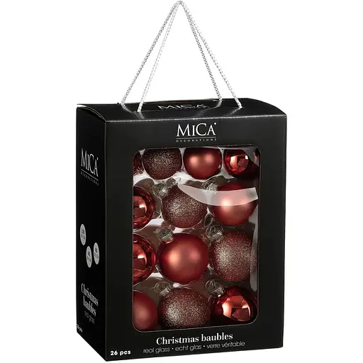 Комплект елочных шаров Mica Decorations стеклянные 7/6/5 см вишневые 26 шт. (1181263)