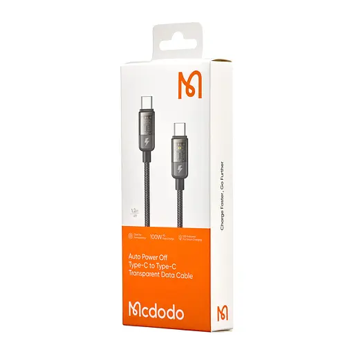 Кабель Mcdodo Auto Power Off 100W Type-C to Type-C Transparent Data Cable 1,2 м CA-2840 Черный - фото 2