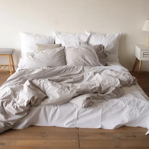 Комплект постельного белья 100% белый хлопок с серым British mist - двуспальный - фото 1