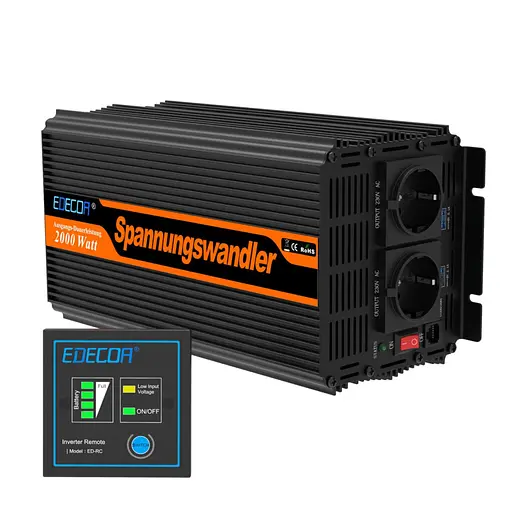 Інвертор перетворювач напруги Edecoa Spannungswandler DPM20 12-230V 2000W чистий синус (дві розетки) - фото 2