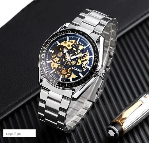 Мужские механические часы Skmei 9194 скелетон (Серебристые) - фото 3